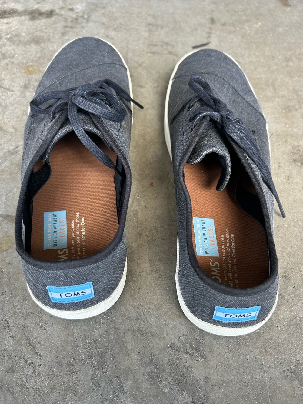 TOMS Dark Gray Canvas Lace-Up Sneakers with White Soles